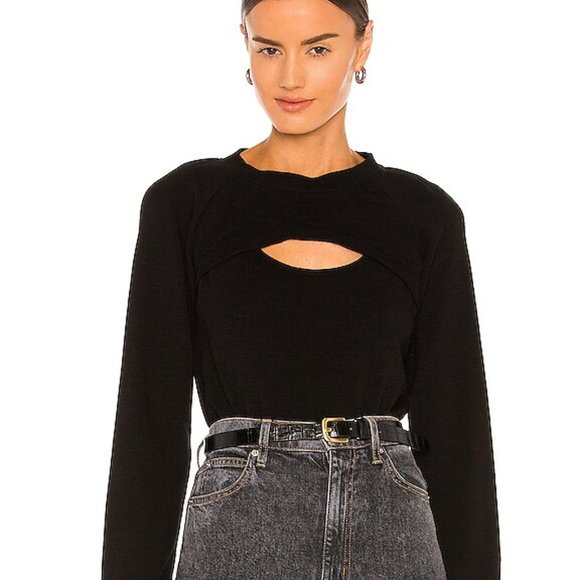 MONROW Supersoft Peekaboo Sweatshirt Black - Picture 1 of 4